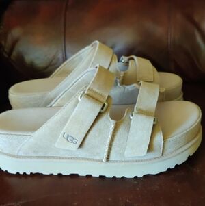 NEW UGG Goldenstar Hi Platform Suede Slides With Adjustable Straps Size 12